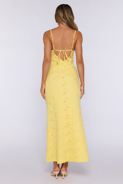It Girl Moments Embroidered Maxi Dress Yellow