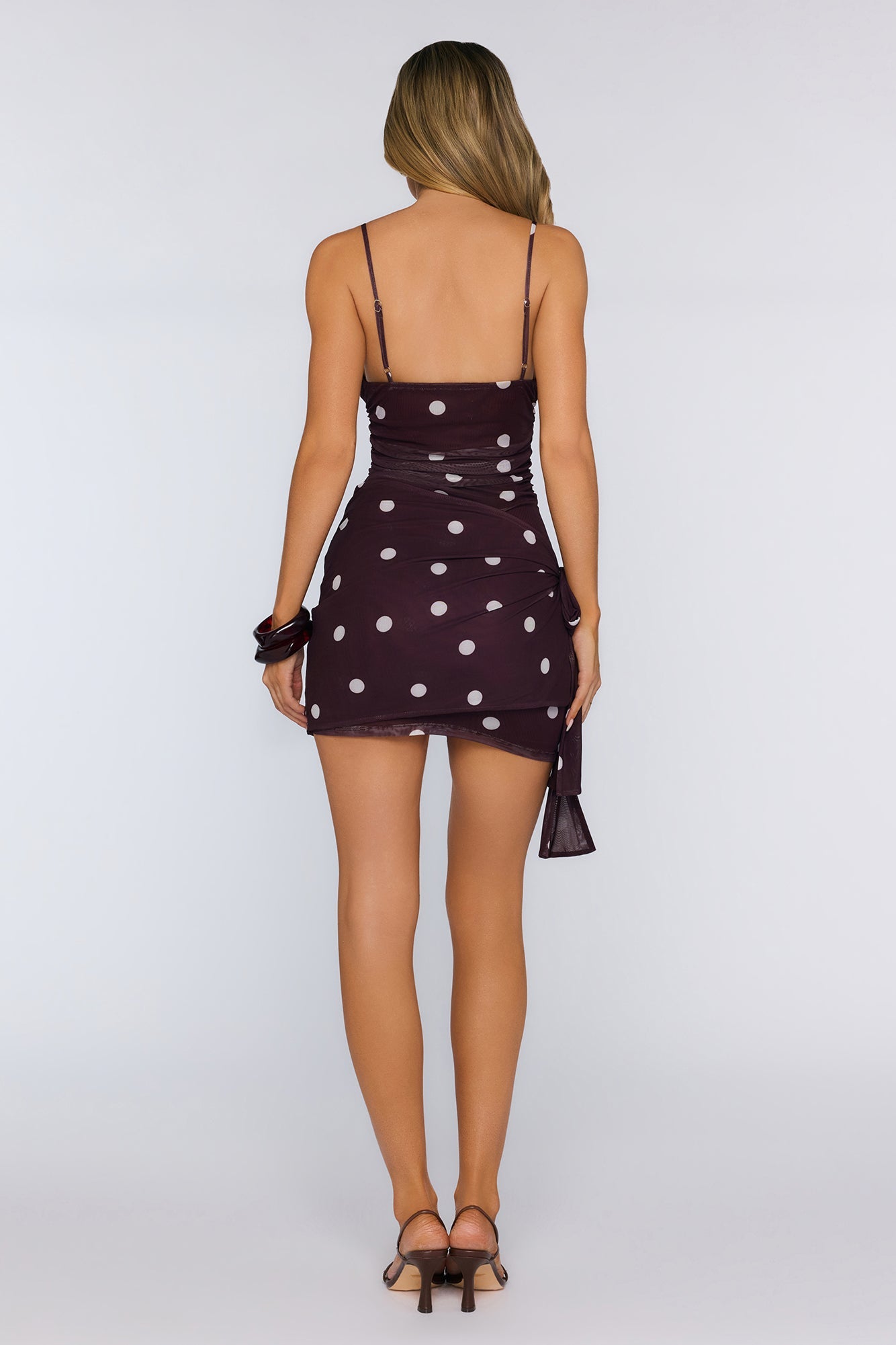 Pretty Comes First Mesh Polka Dot Mini Dress Chocolate