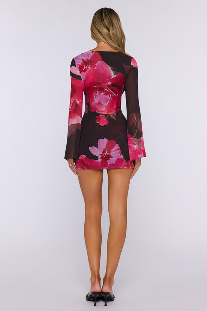Kissed By Sun Long Sleeve Mini Dress Jardin Floral Print
