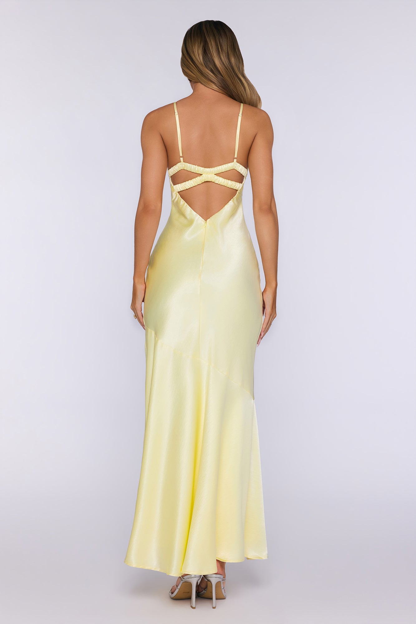 Polished Pretty Satin Cutout Maxi Dress Yellow