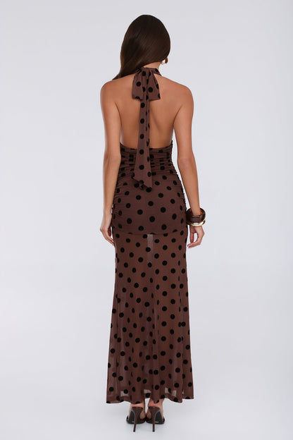 Hot Right Now Polka Dot Maxi Dress Brown