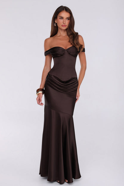 Final Fitting Satin Maxi Skirt Chocolate