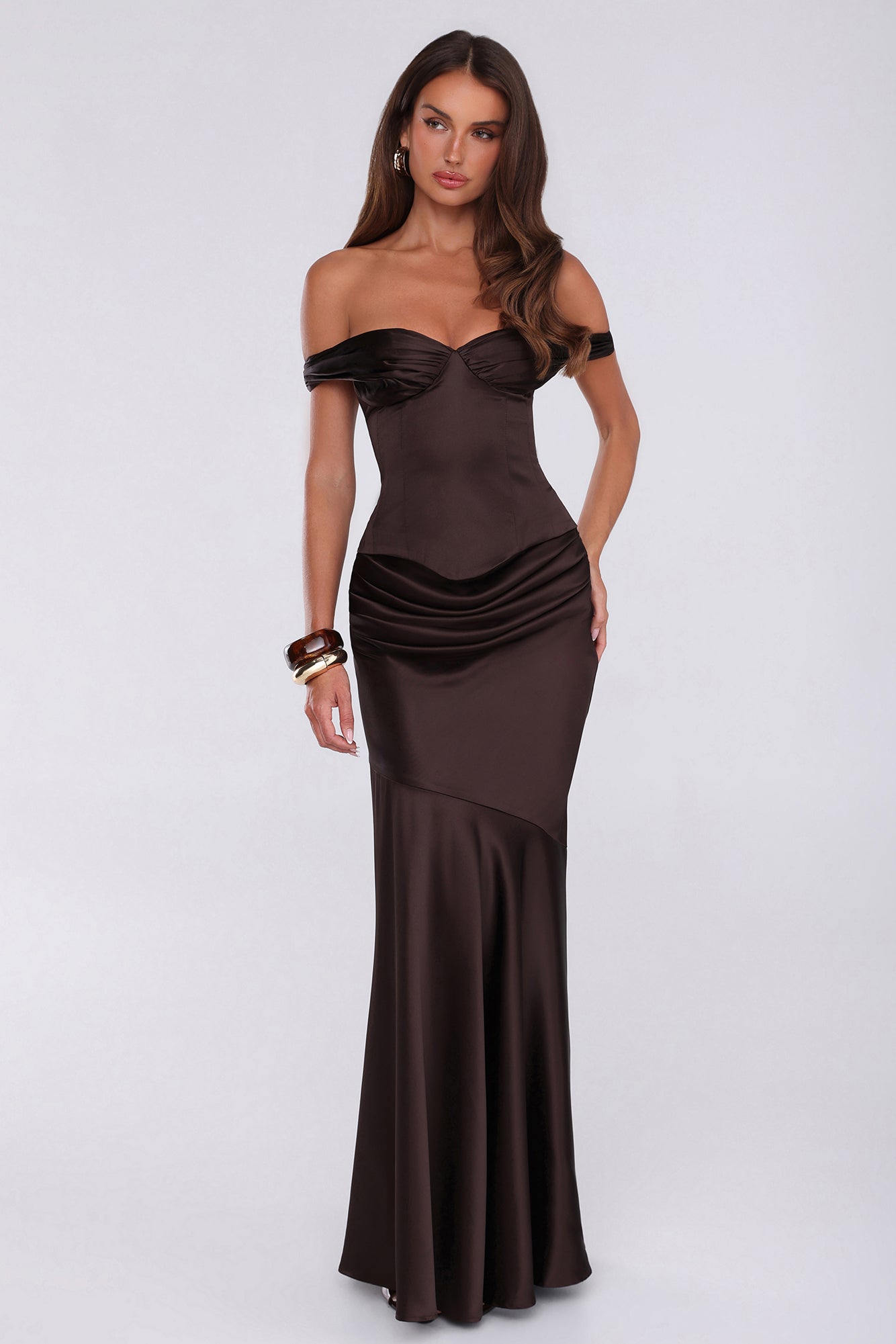 Final Fitting Satin Maxi Skirt Chocolate