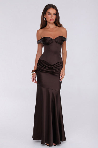 Final Fitting Satin Maxi Skirt Chocolate