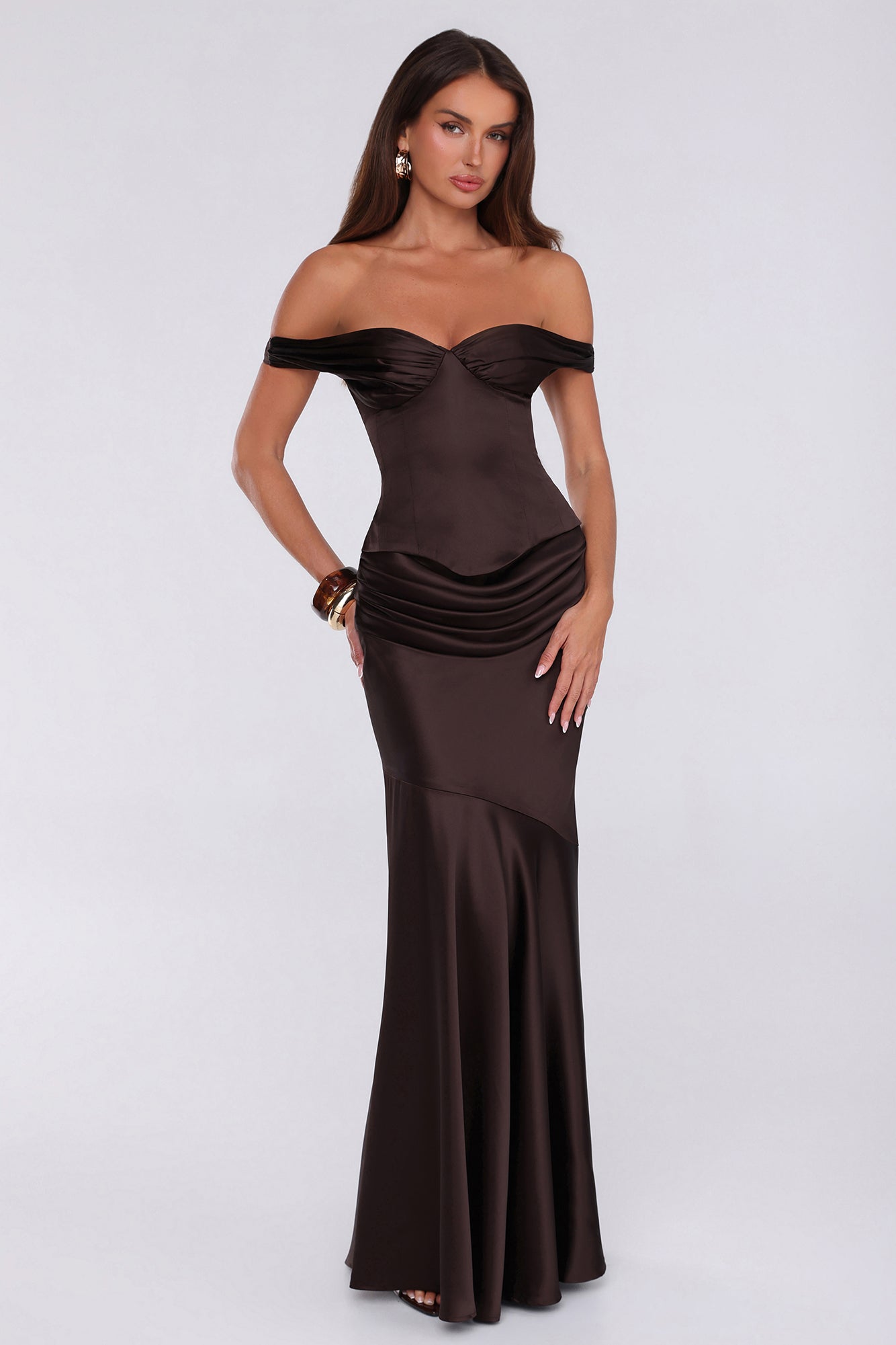 Final Fitting Satin Maxi Skirt Chocolate