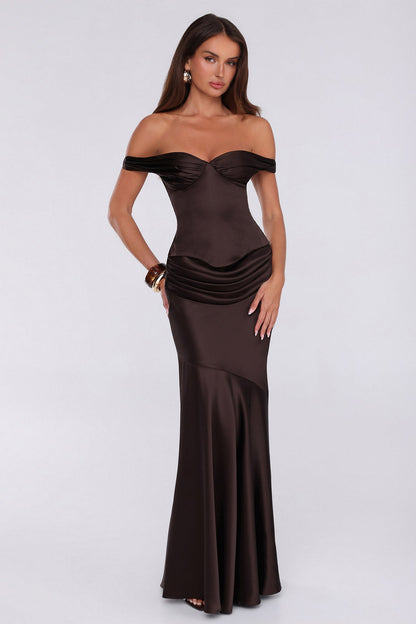 Final Fitting Satin Maxi Skirt Chocolate