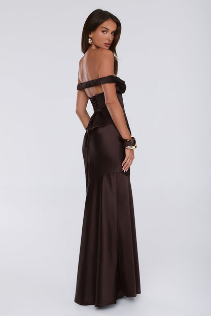 Final Fitting Satin Maxi Skirt Chocolate