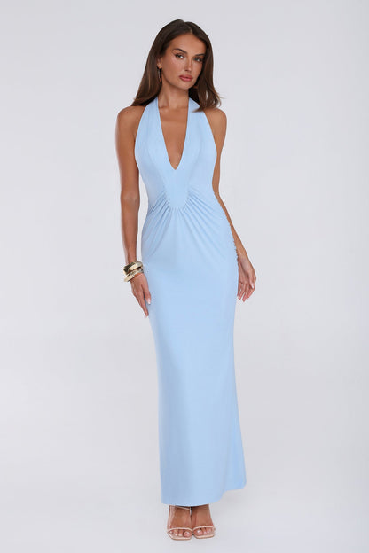 Love Drifted Halter Maxi Dress Blue