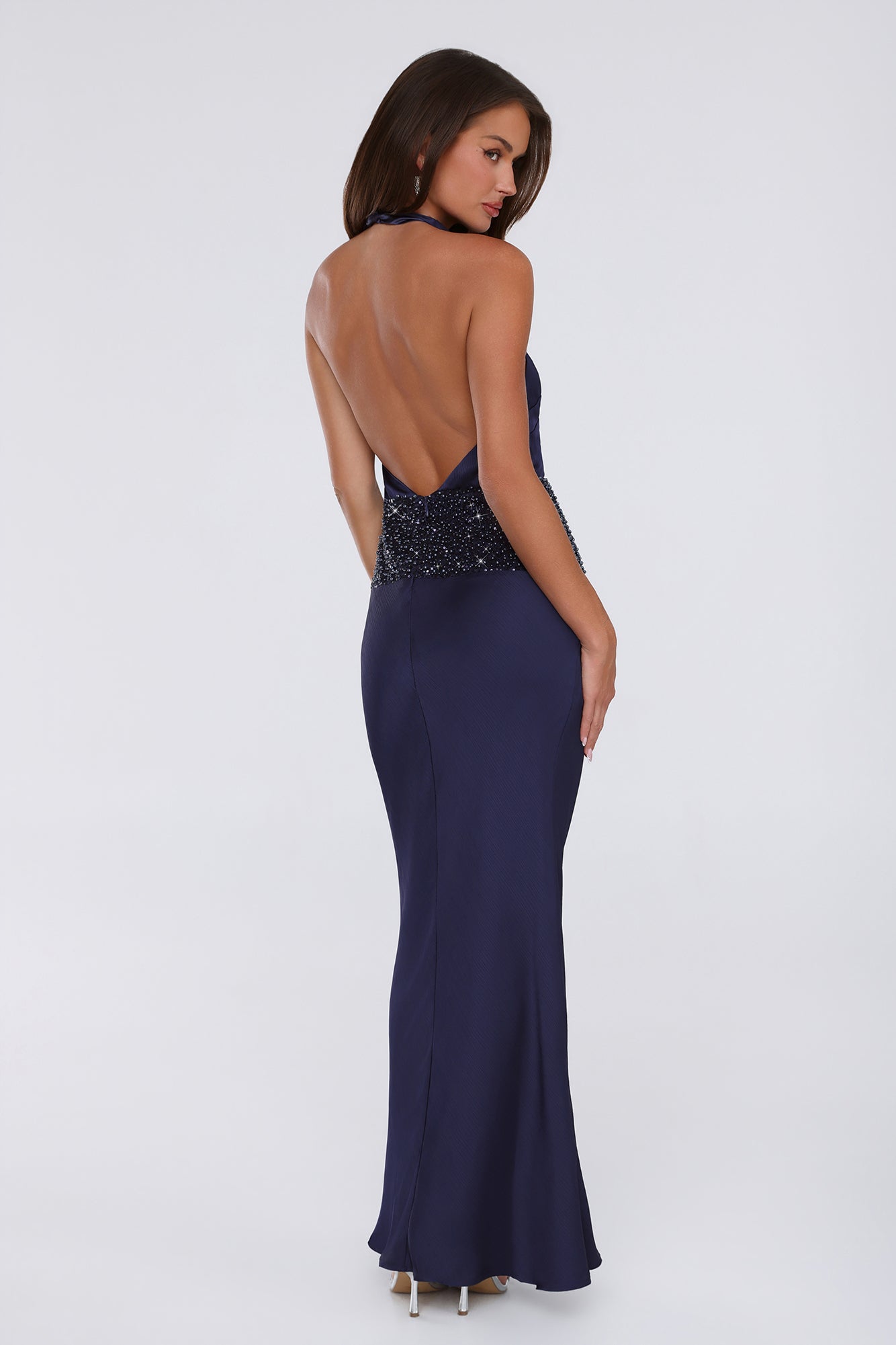 Style Icon Energy Halter Satin Maxi Dress Navy