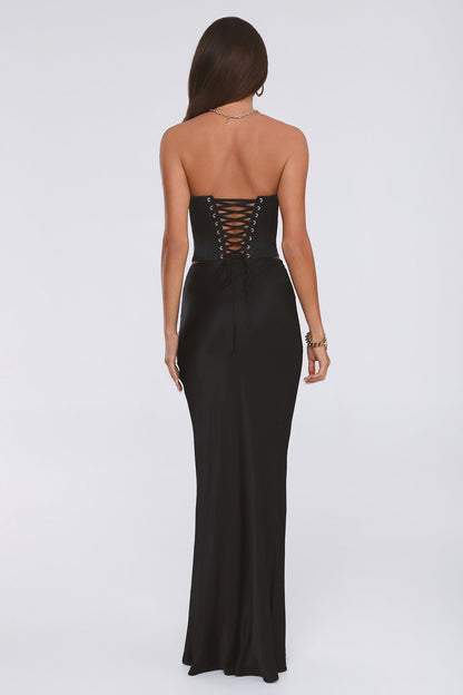 Literally Me Satin Maxi Skirt Black