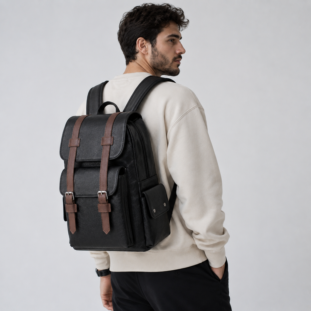 Sac à dos pour ordinateur portable en cuir PU pour homme – Sac à dos de voyage d'affaires 15,6"