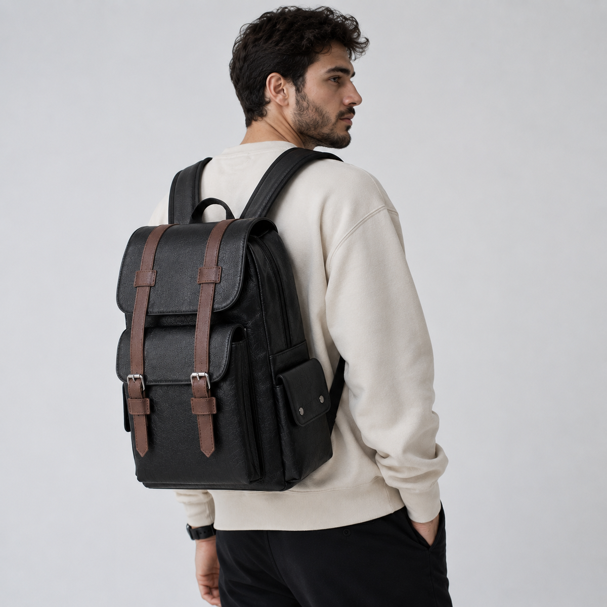 Sac à dos pour ordinateur portable en cuir PU pour homme – Sac à dos de voyage d'affaires 15,6"