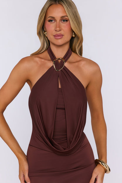 Salt Air Seduction Halter Maxi Dress Brown