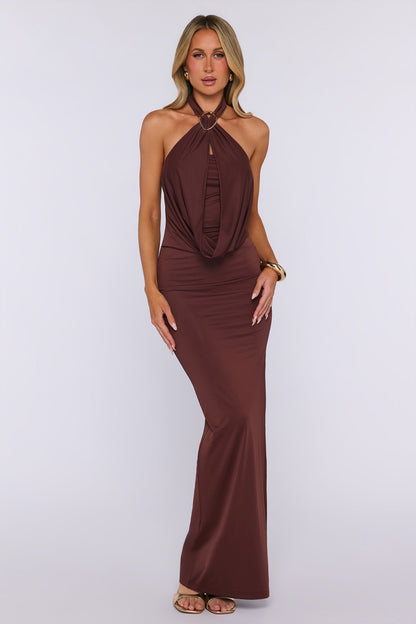 Salt Air Seduction Halter Maxi Dress Brown
