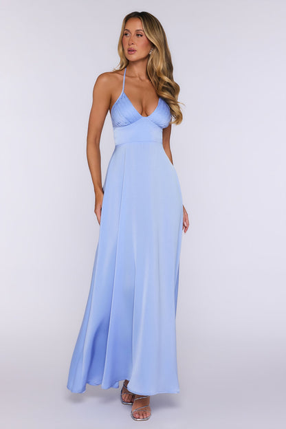 New Romance Halter Maxi Dress Light Blue