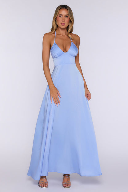 New Romance Halter Maxi Dress Light Blue