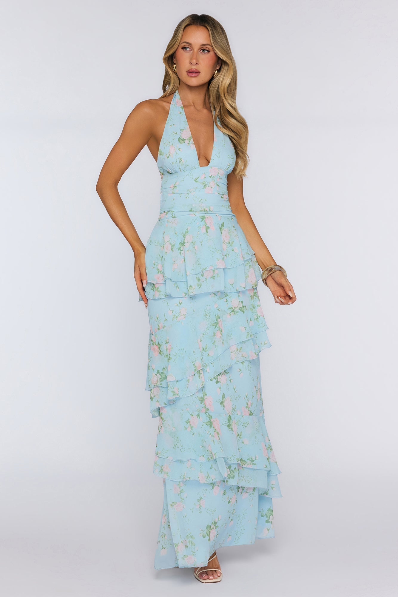 Wear The Aura Halter Maxi Dress Blue