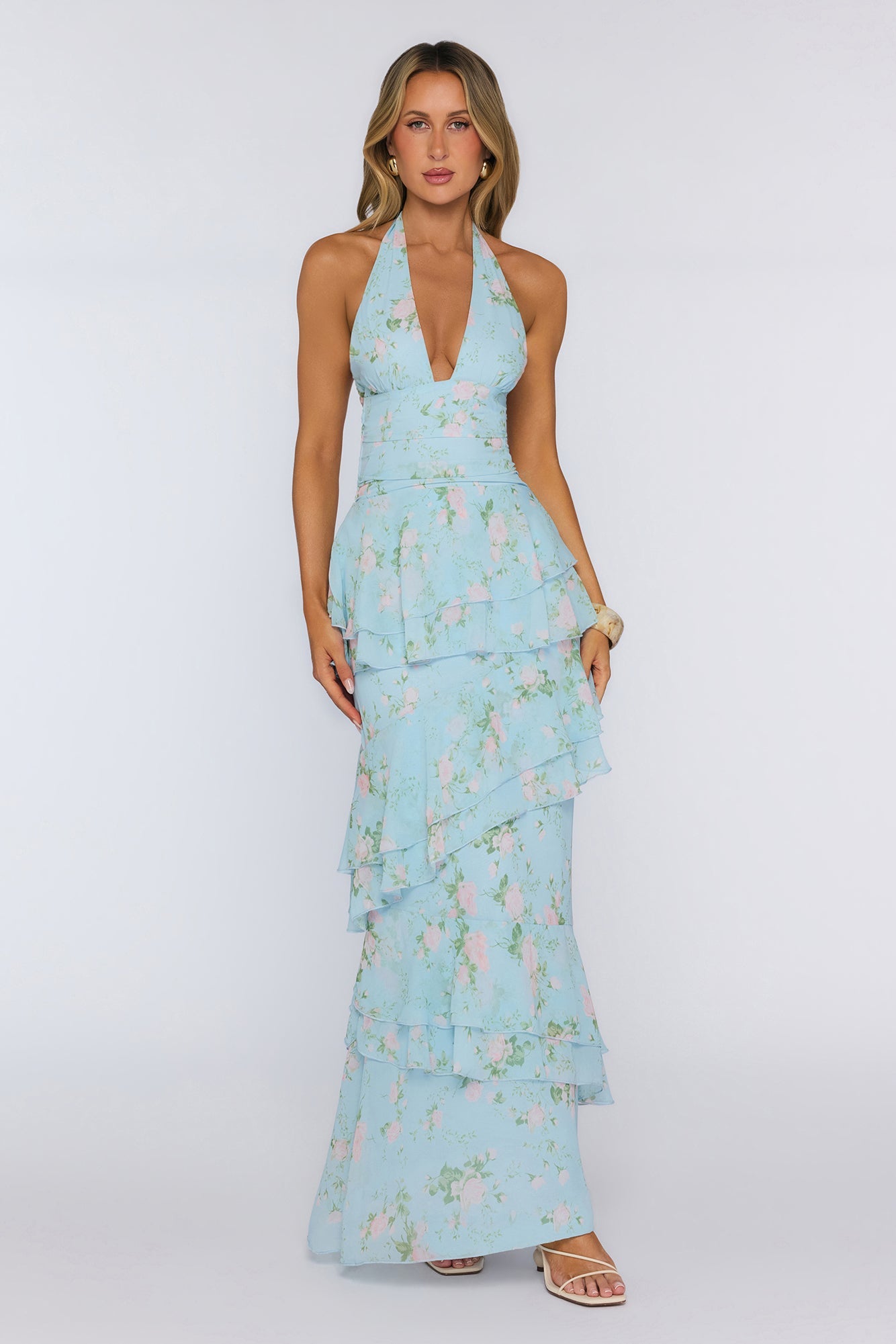 Wear The Aura Halter Maxi Dress Blue