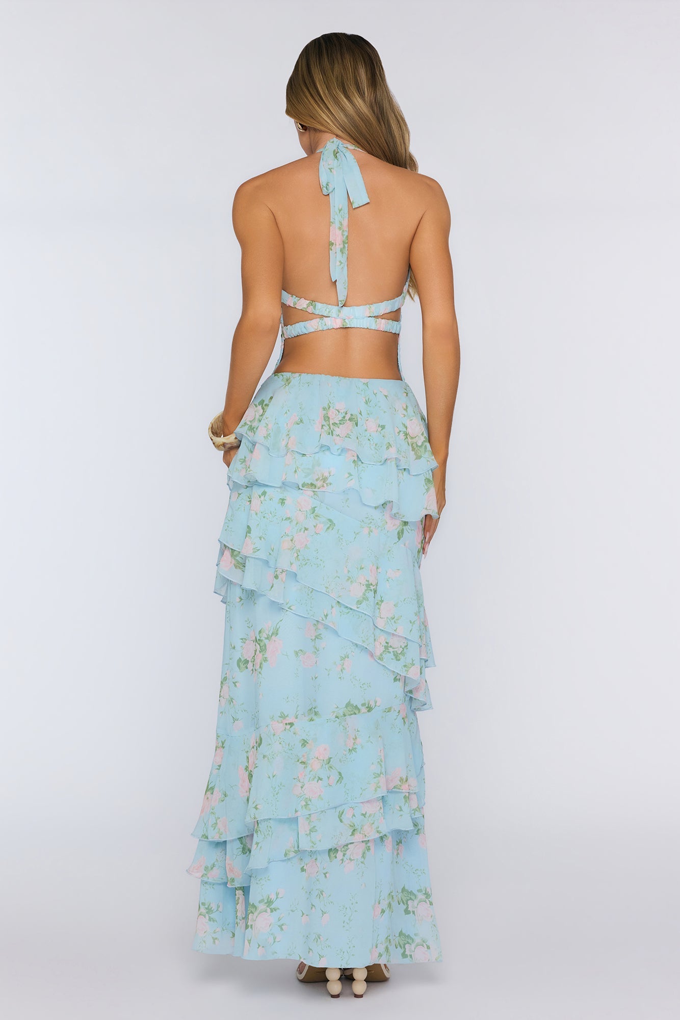 Wear The Aura Halter Maxi Dress Blue