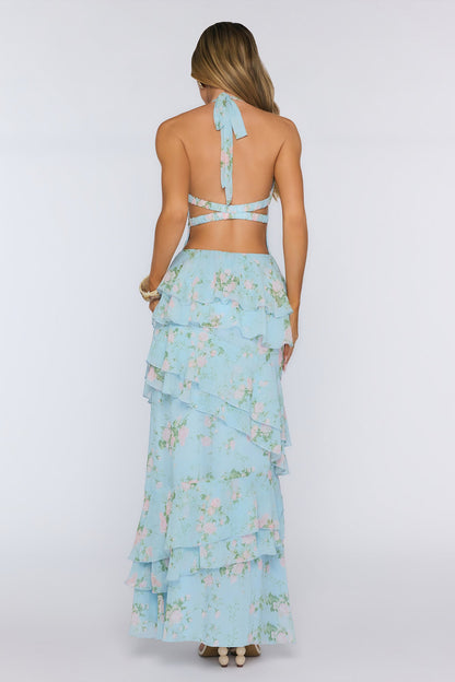 Wear The Aura Halter Maxi Dress Blue