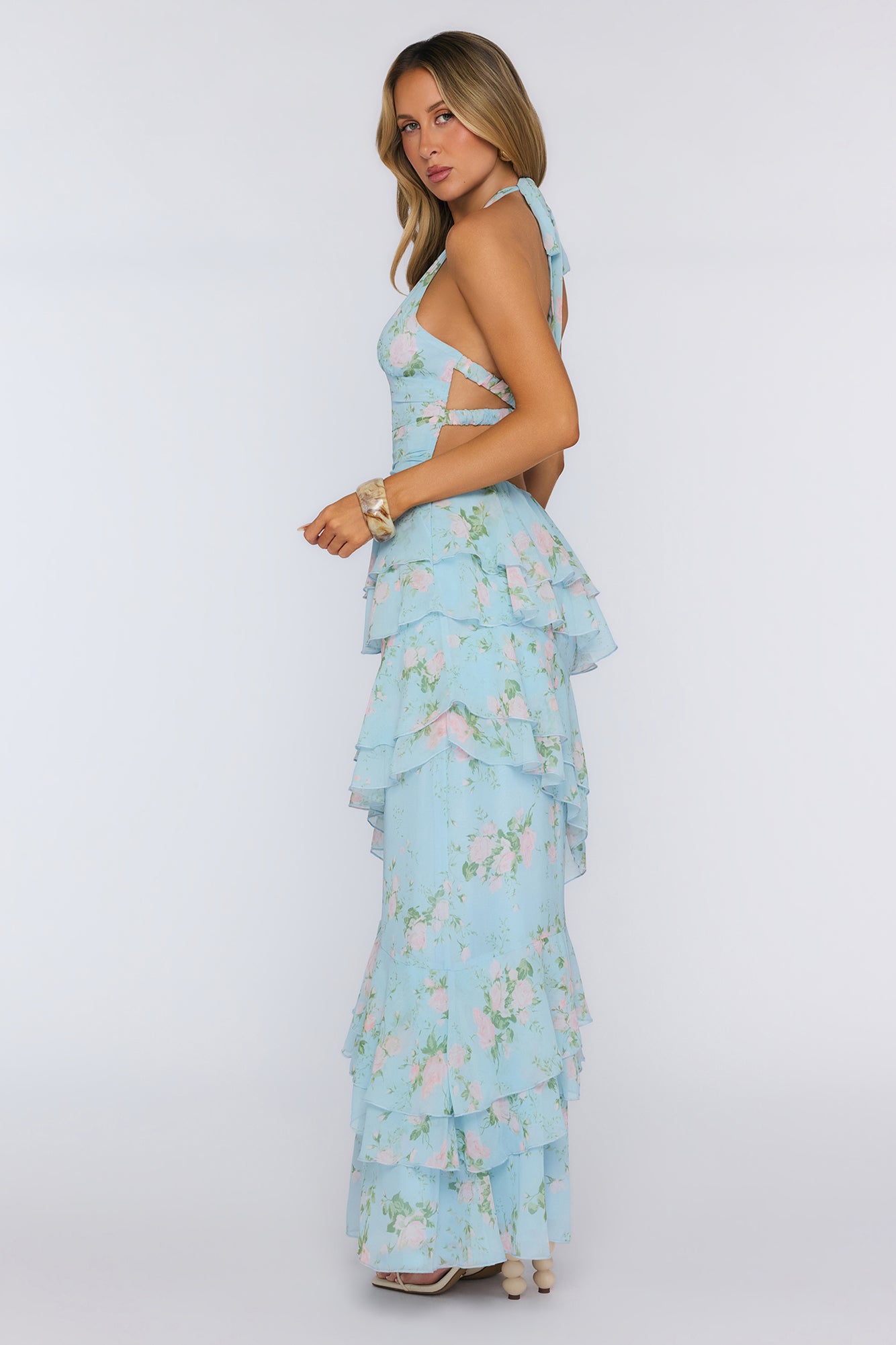 Wear The Aura Halter Maxi Dress Blue