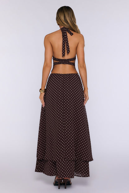 Dress Louder Halter Polka Dot Maxi Dress Brown