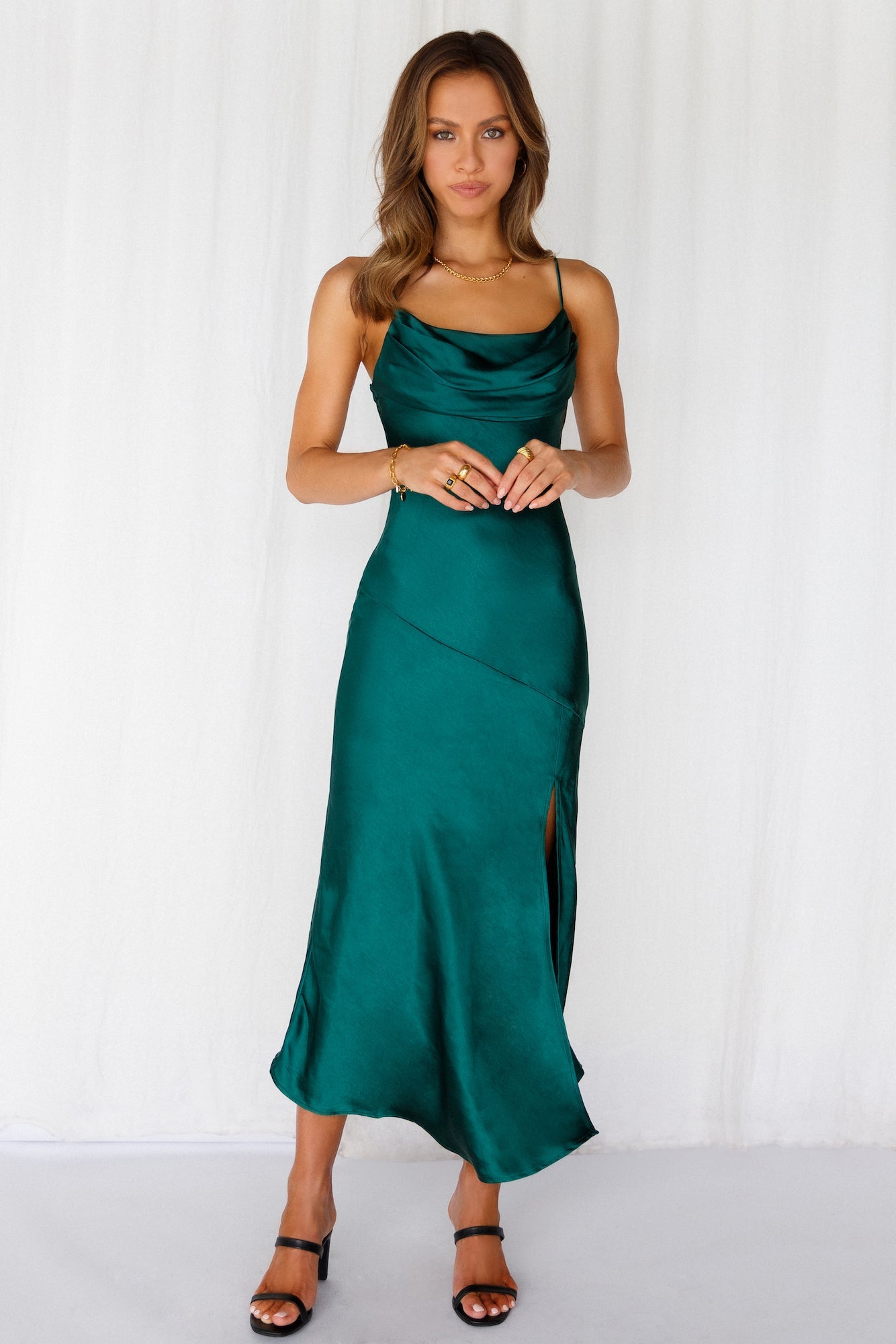 Lychee Martini Satin Midi Dress Forest Green