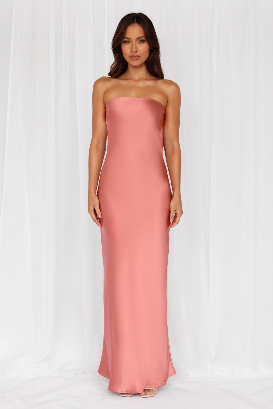 HELLO MOLLY The Felicity Strapless Satin Maxi Dress Rose
