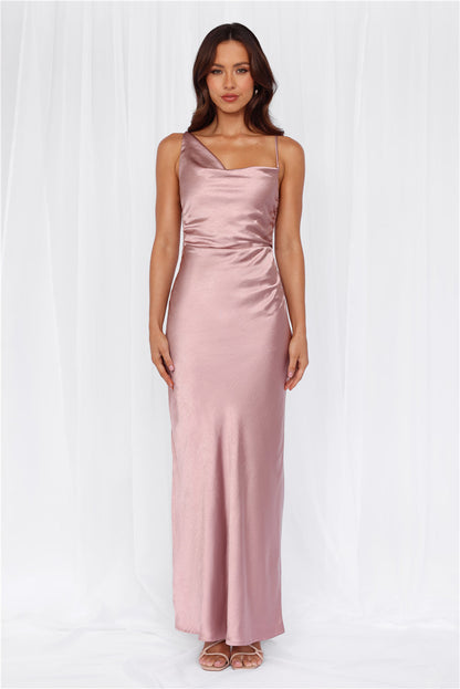 HELLO MOLLY The Madeline Cowl Satin Maxi Dress Dusty Pink