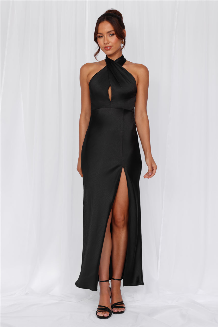 HELLO MOLLY The Adeline Halter Satin Maxi Dress Black