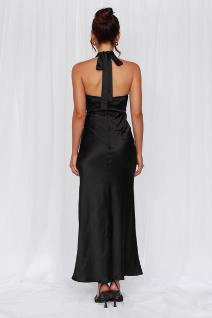 HELLO MOLLY The Adeline Halter Satin Maxi Dress Black