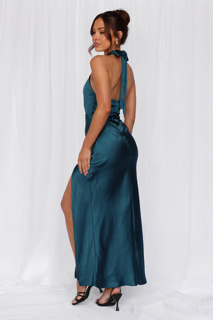 HELLO MOLLY The Adeline Halter Satin Maxi Dress Teal
