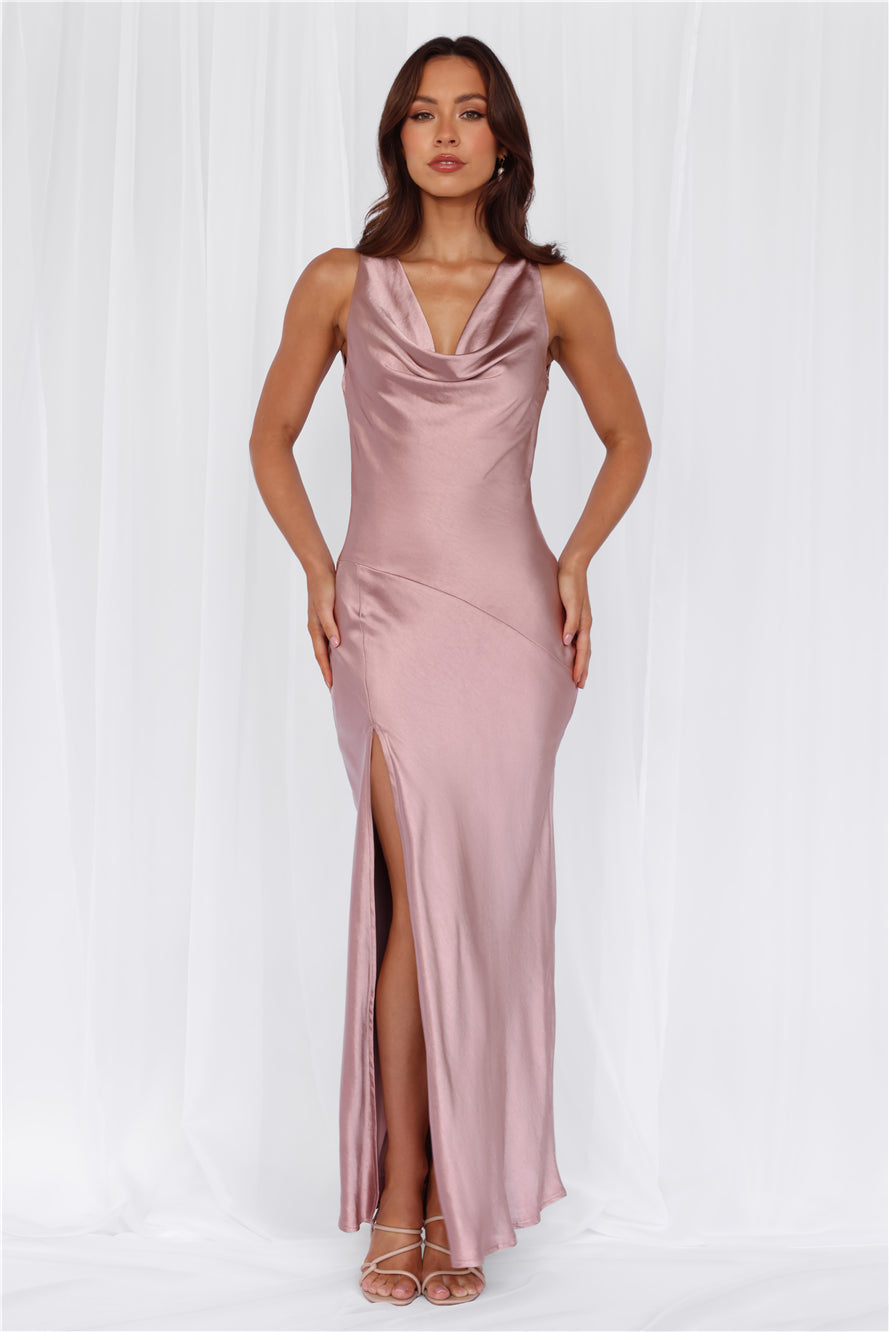 HELLO MOLLY The Loretta Cowl Satin Maxi Dress Dusty Pink