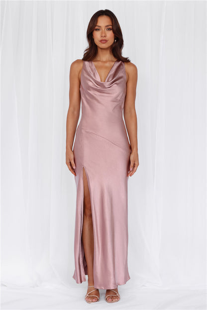 HELLO MOLLY The Loretta Cowl Satin Maxi Dress Dusty Pink