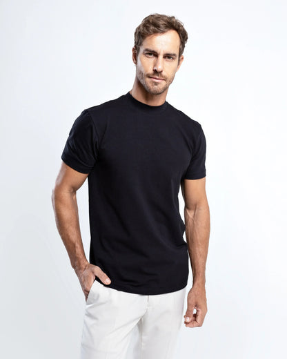Egyptian Cotton Mock Neck T-Shirt - Grant - Black