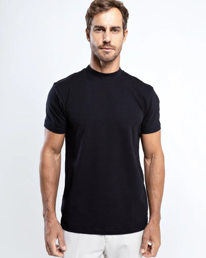 Egyptian Cotton Mock Neck T-Shirt - Grant - Black