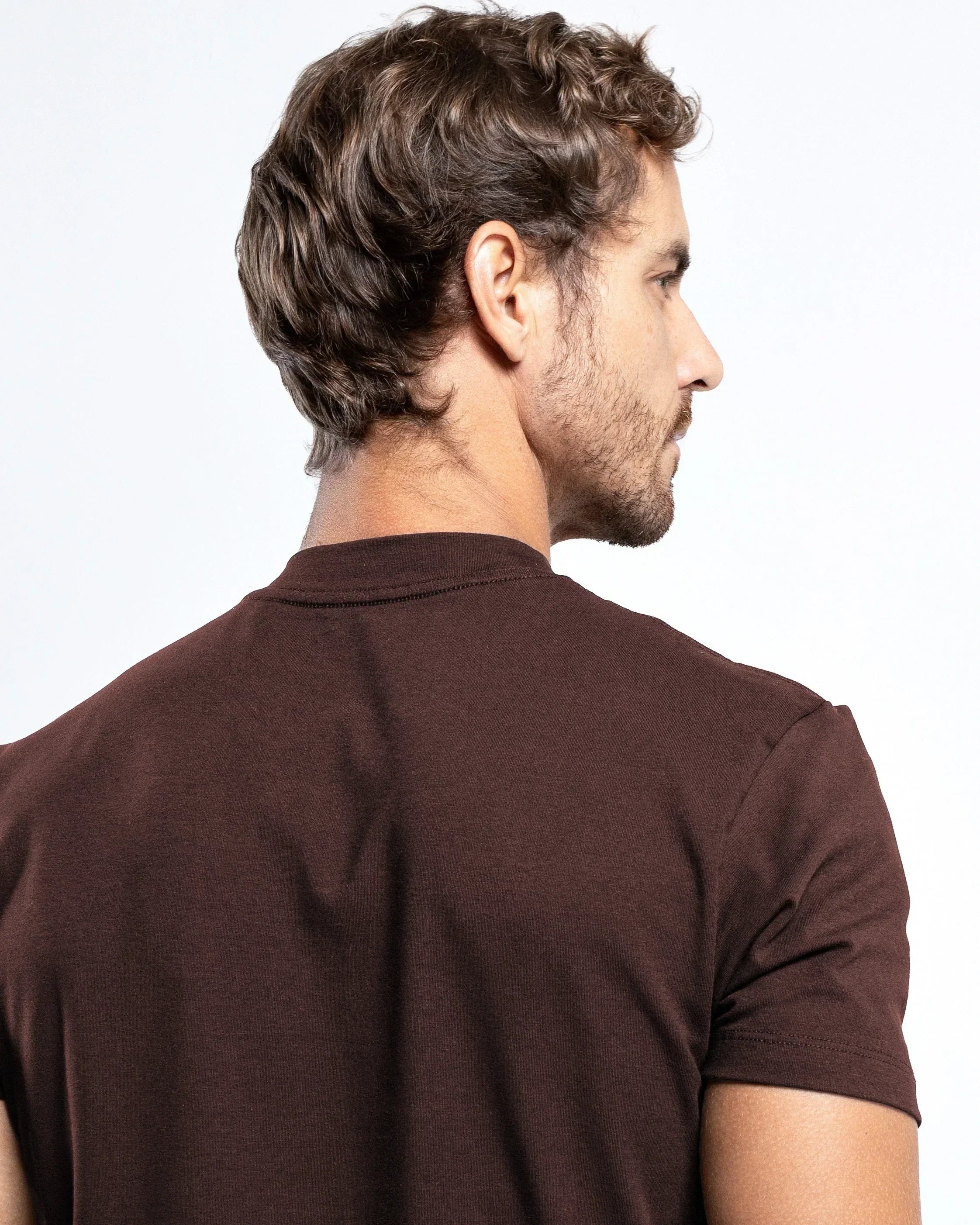 Egyptian Cotton Mock Neck T-Shirt - Grant - Brown