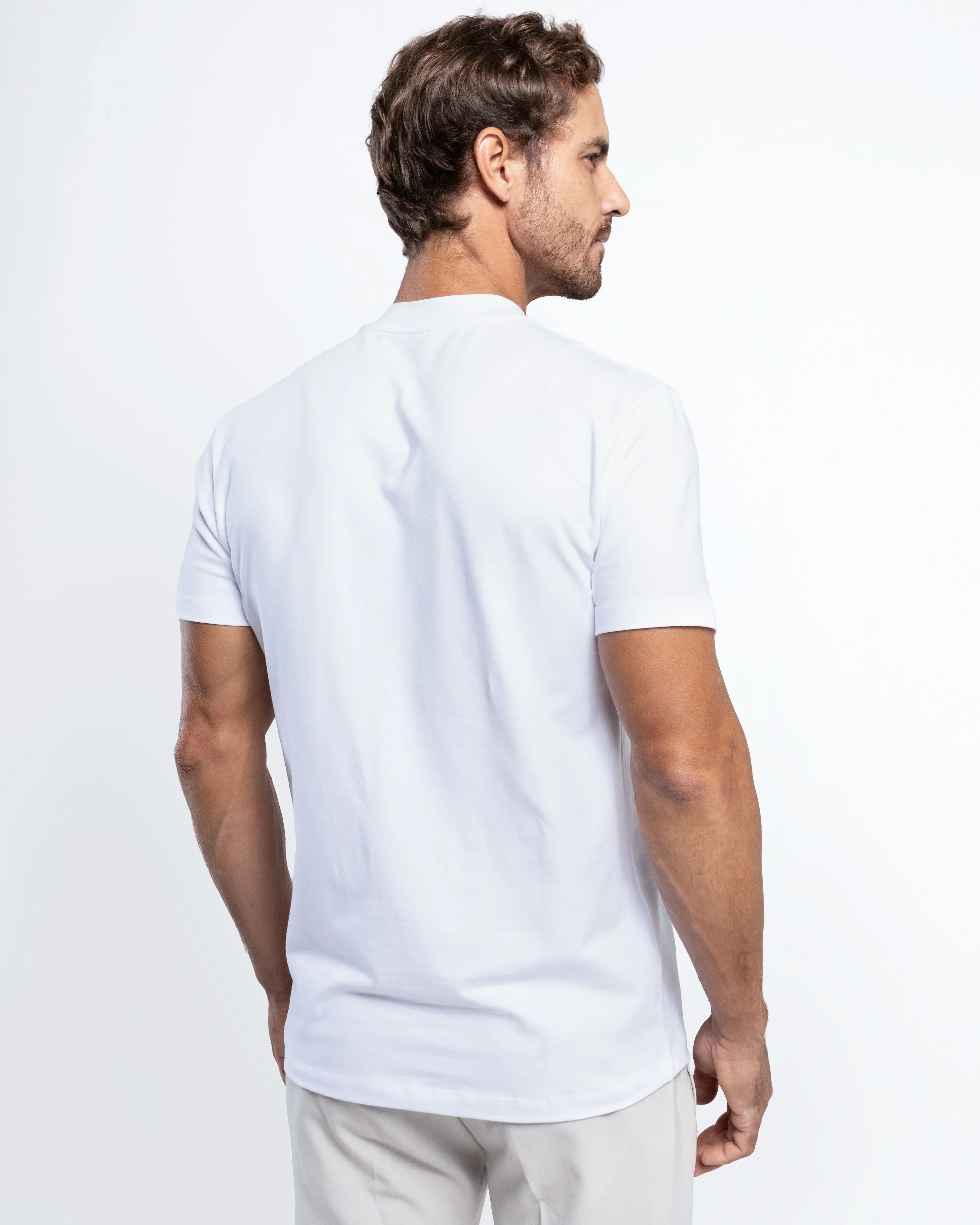Egyptian Cotton Mock Neck T-Shirt - Grant - White
