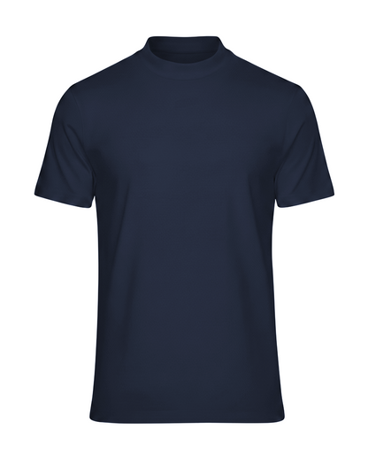 Egyptian Cotton Mock Neck T-Shirt - Grant - Navy Blue
