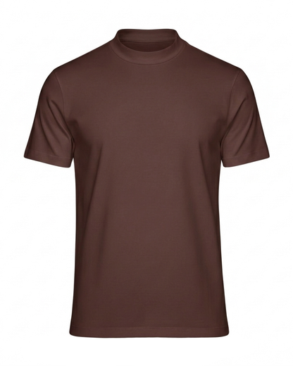Egyptian Cotton Mock Neck T-Shirt - Grant - Brown