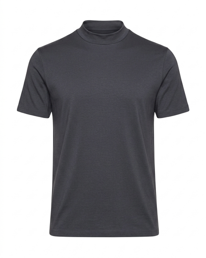 Egyptian Cotton Mock Neck T-Shirt - Grant - Graphite