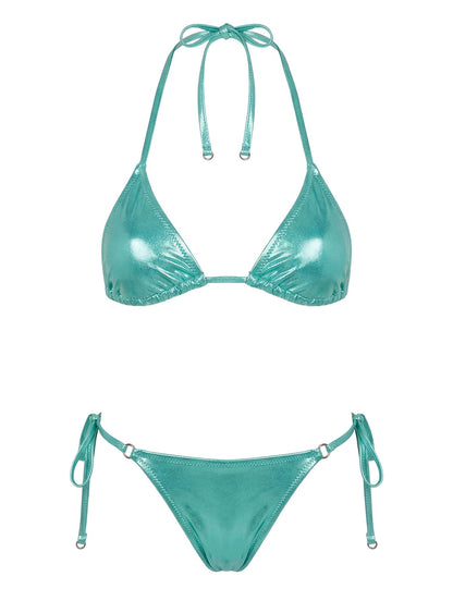 Jenner Metallic Tie Side Bikini Bottom Green
