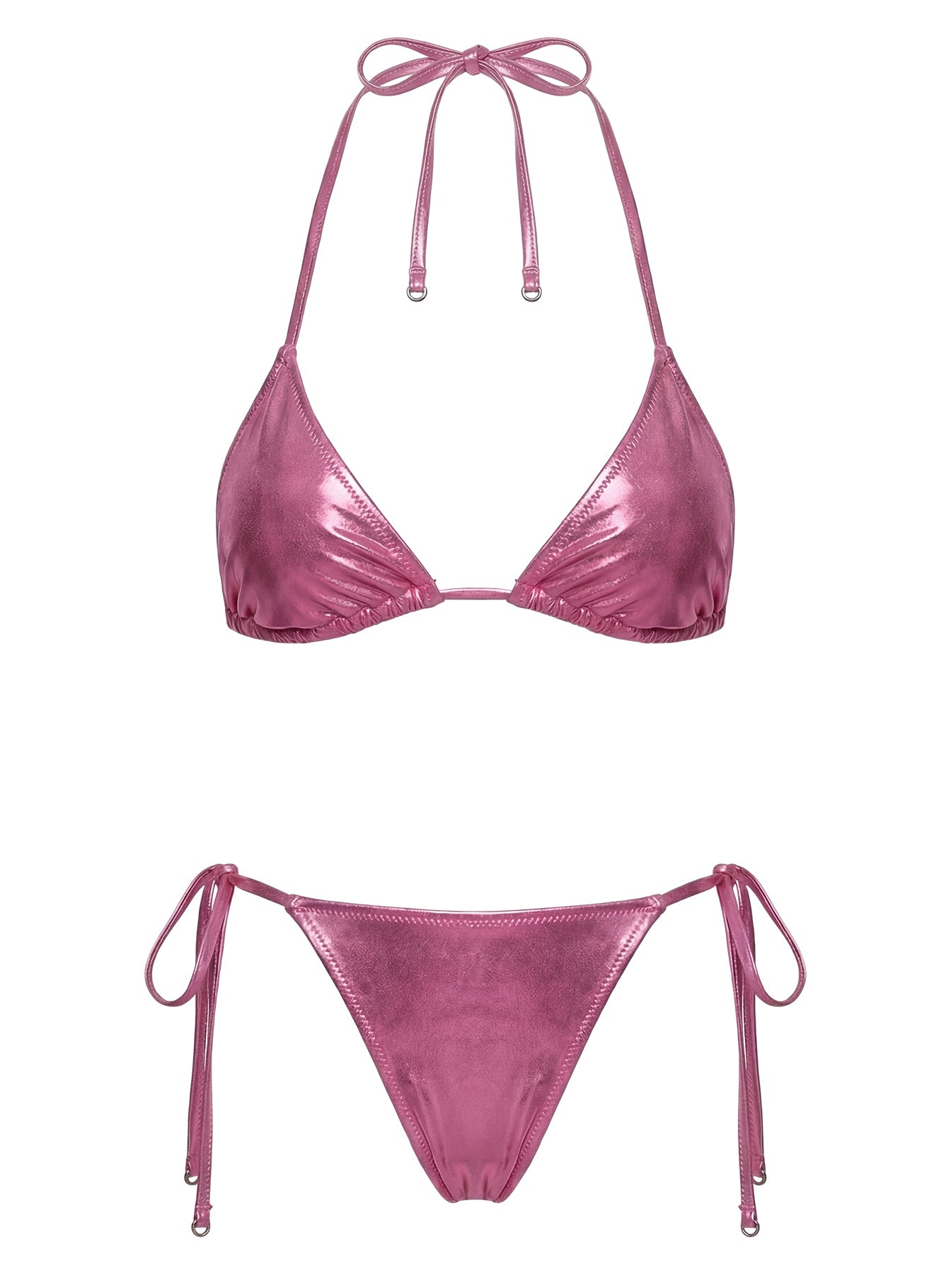 Jenner Metallic Triangle Bikini Top Pink