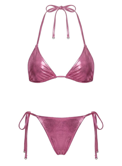 Jenner Metallic Triangle Bikini Top Pink