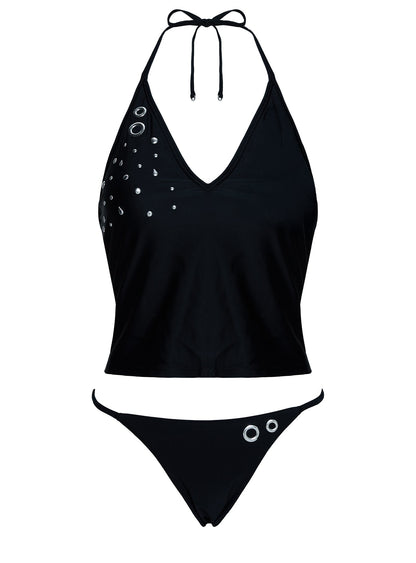 Kelipa Halter Embellished Swim Top Black