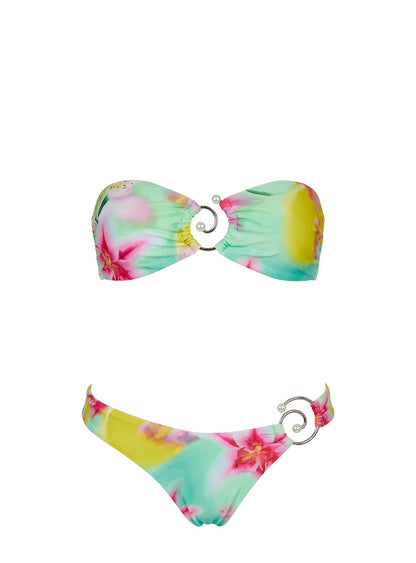 Treyana Swirl High Side Bikini Bottom Green Floral