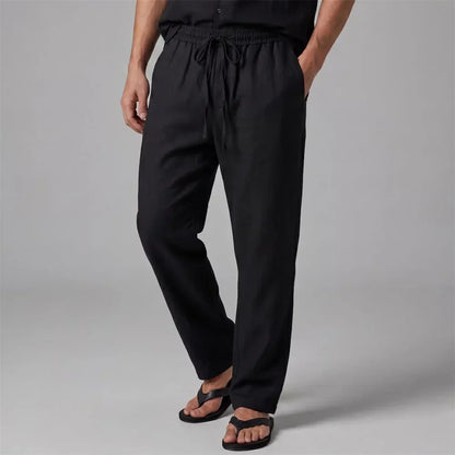 Men's Long Pants Straight Leg Vacation Style Casual Solid Color Trousers Old Money Cotton Linen Comfortable Lightweight Pants