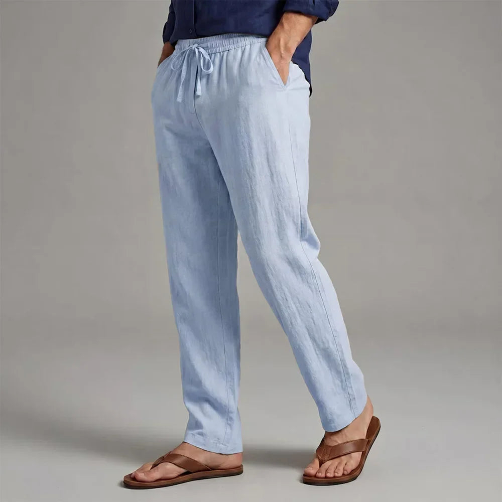 Men's Long Pants Straight Leg Vacation Style Casual Solid Color Trousers Old Money Cotton Linen Comfortable Lightweight Pants