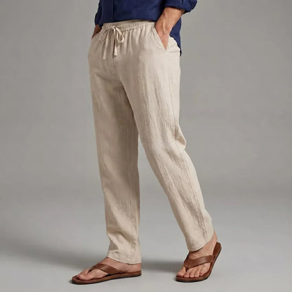 Men's Long Pants Straight Leg Vacation Style Casual Solid Color Trousers Old Money Cotton Linen Comfortable Lightweight Pants