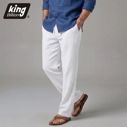 Men's Long Pants Straight Leg Vacation Style Casual Solid Color Trousers Old Money Cotton Linen Comfortable Lightweight Pants